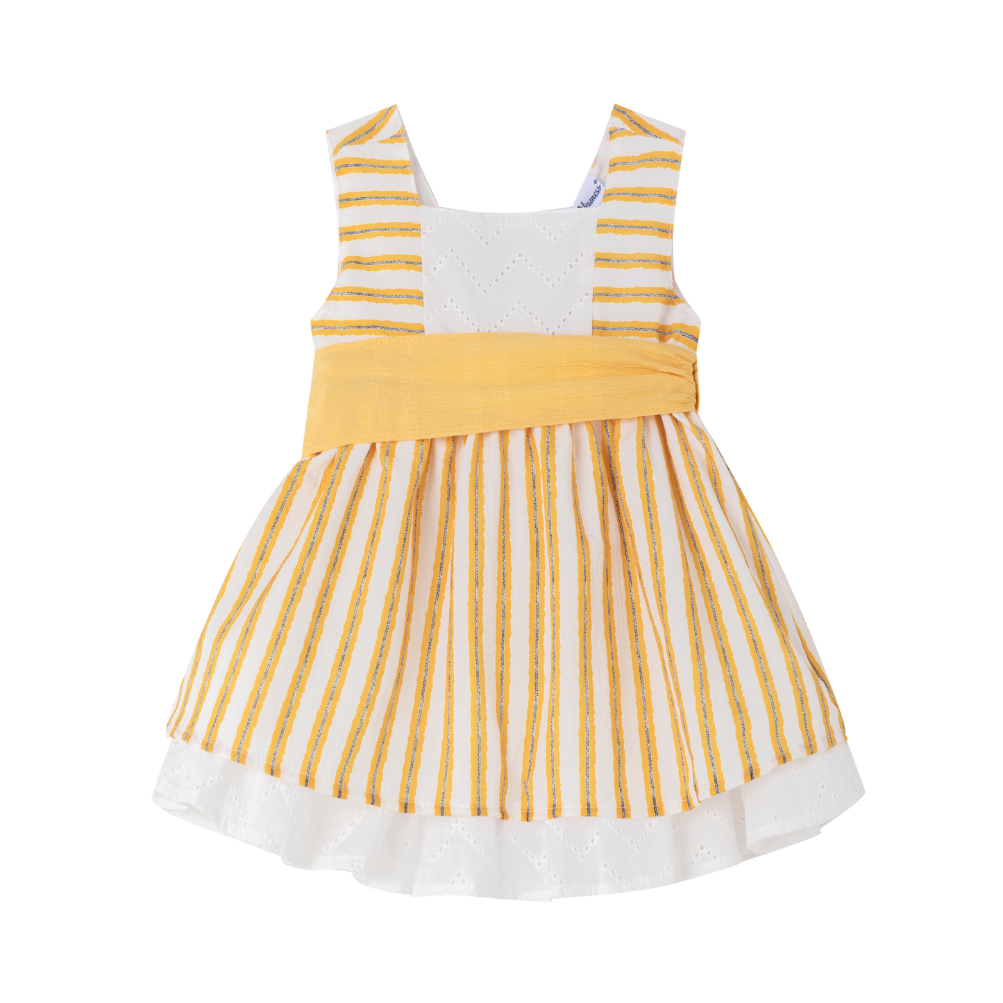 vestido lineas amarillas con cinto y moño en la parte trasera