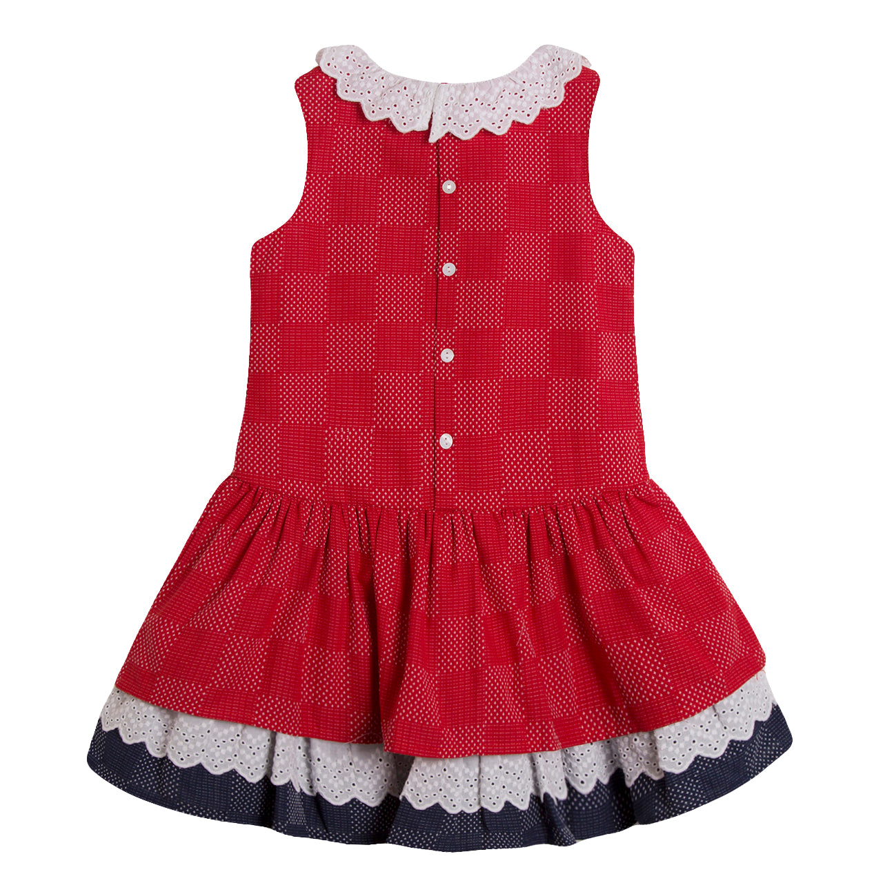vestido newness, rojo olanes azul y blanco