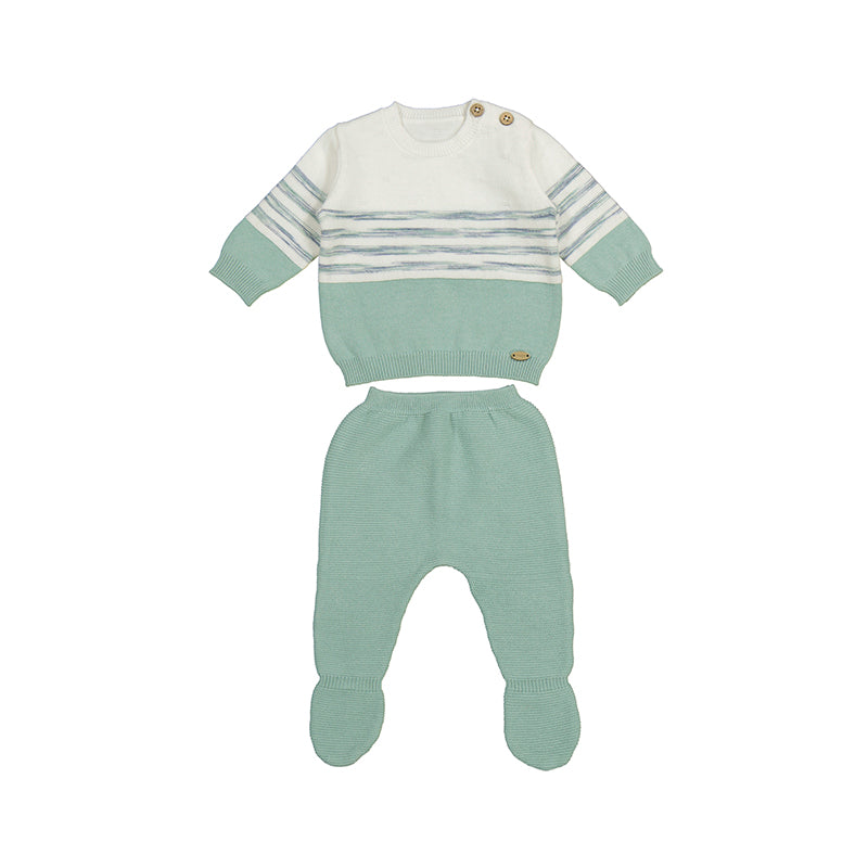 Conjunto pantalón y suéter tricot color menta recién nacido