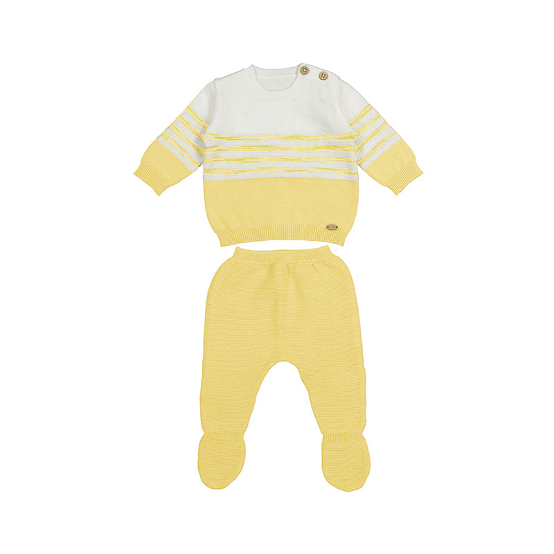 Conjunto pantalón y suéter tricot color amarillo recién nacido
