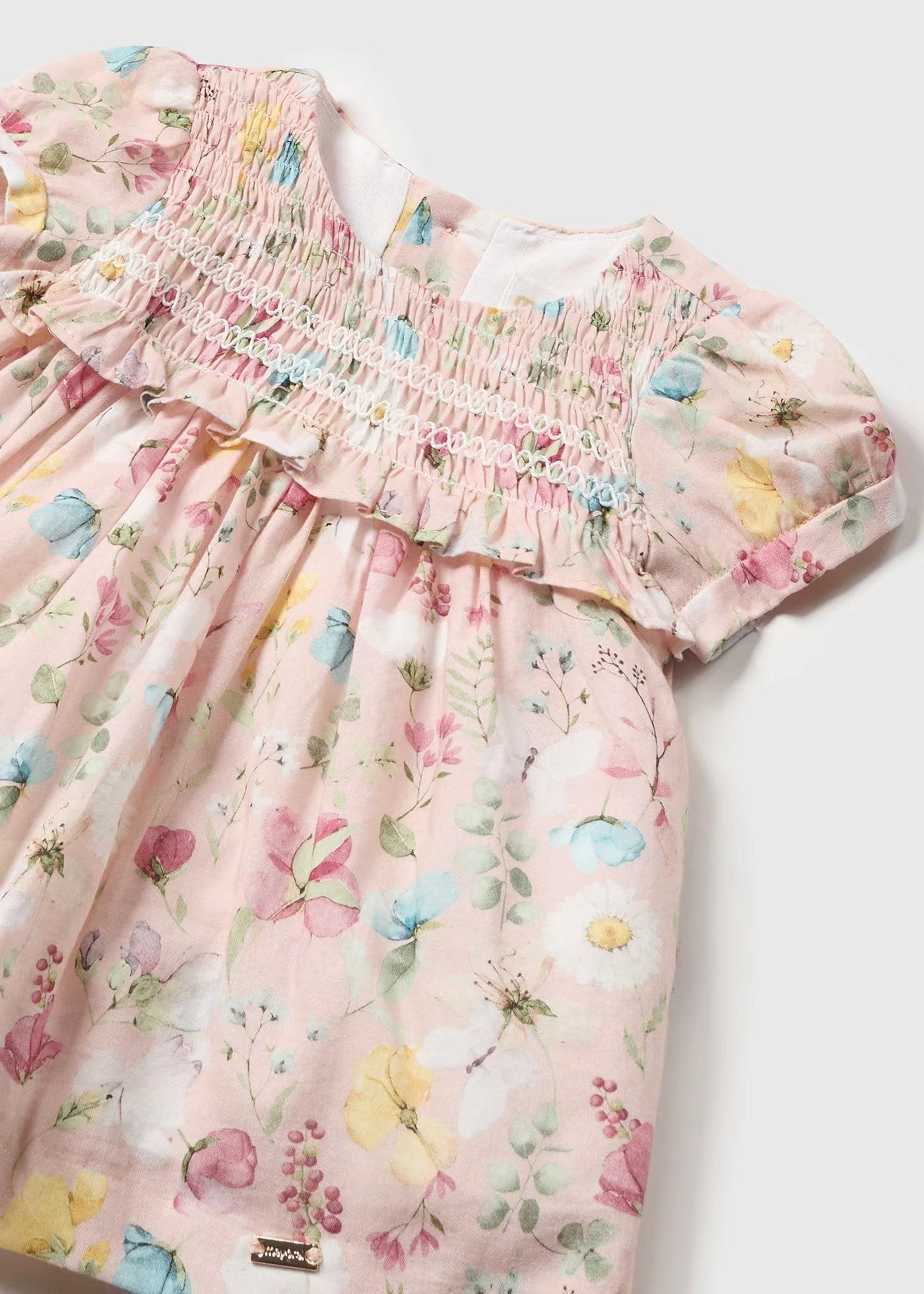 vestido flores con cubrepañal, nude, para bebe