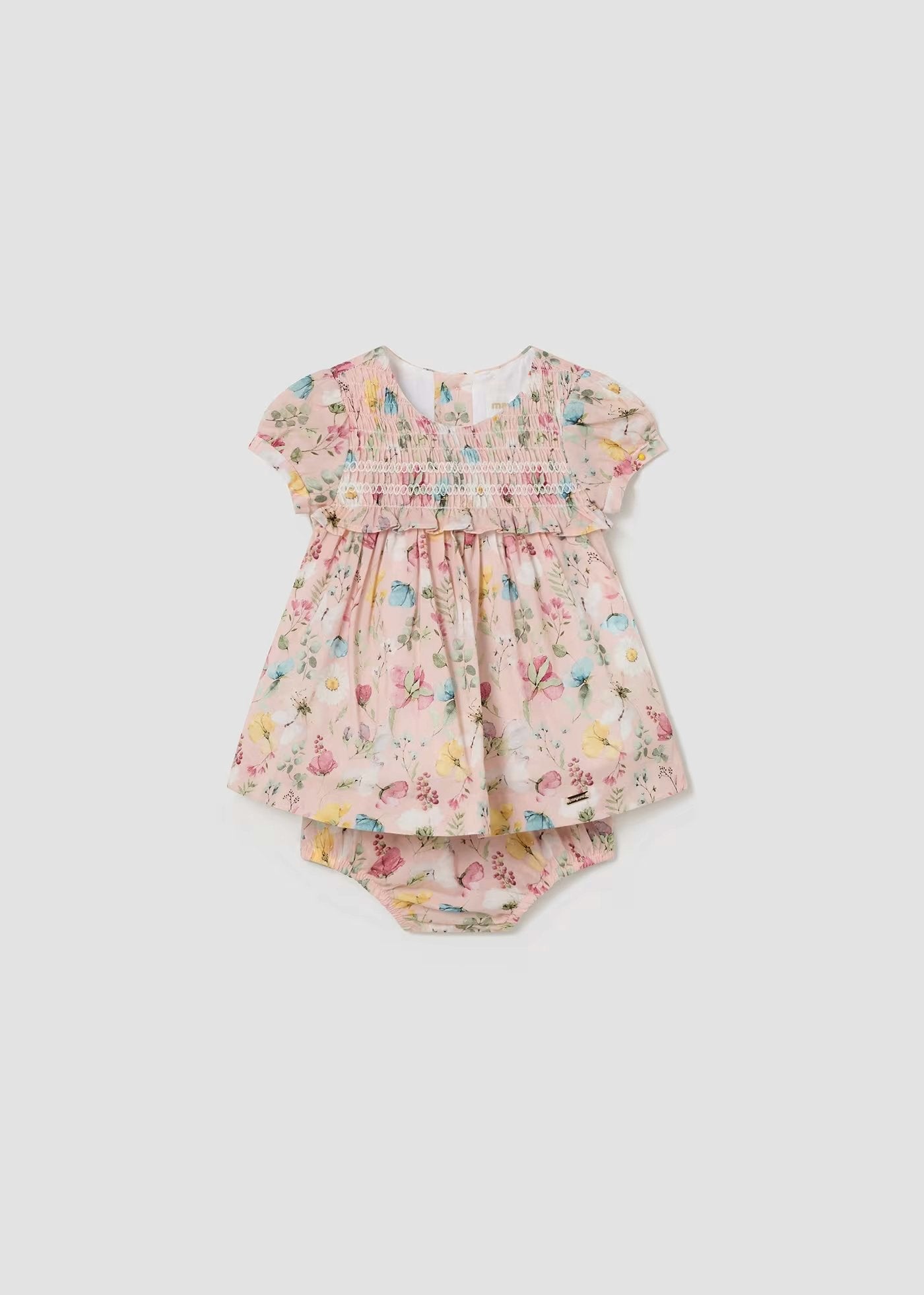 vestido flores con cubrepañal, nude, para bebe