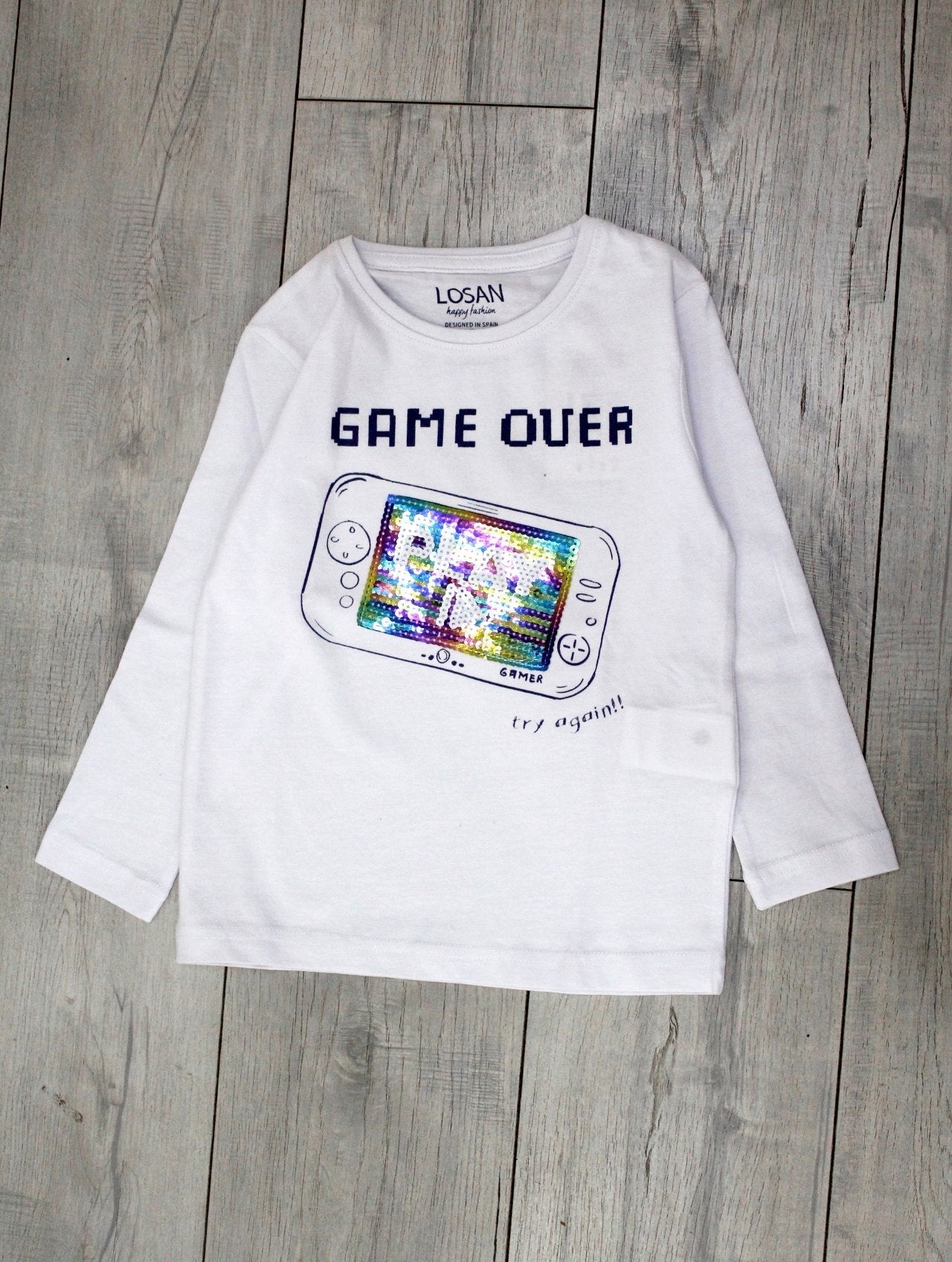 camiseta manga larga color blanco "game over"
