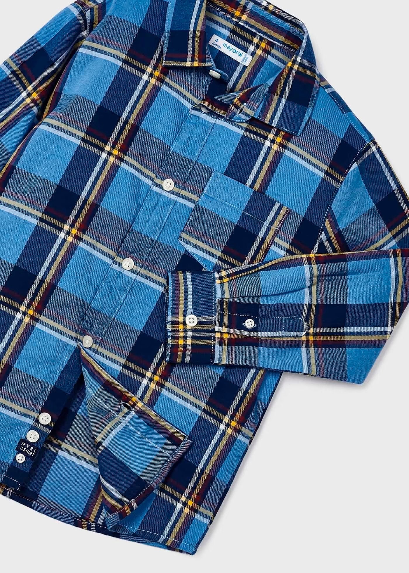 camisa a cuadros manga larga tonos cielo, mayoral.