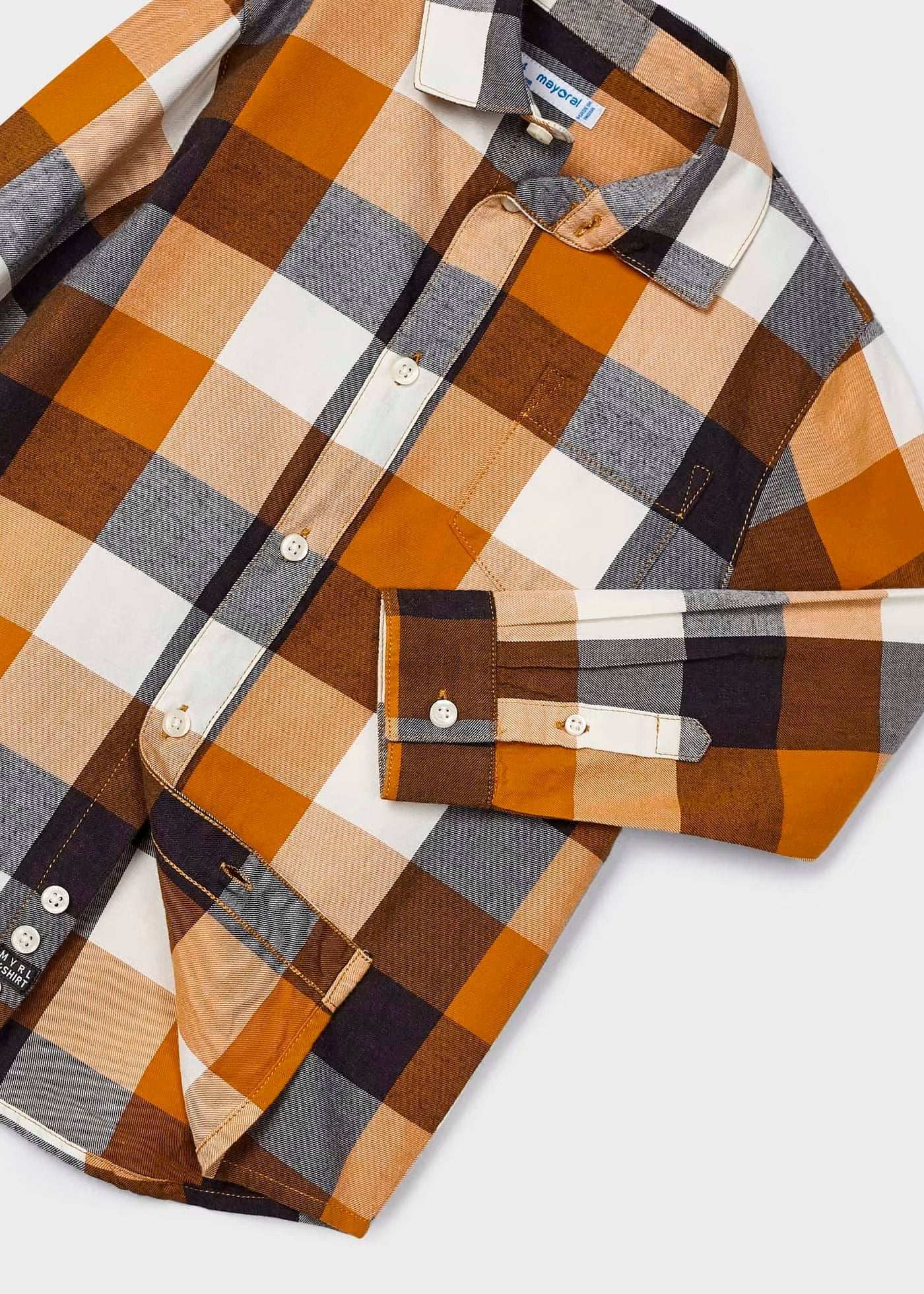 camisa a cuadros manga larga tonos ocre, mayoral.