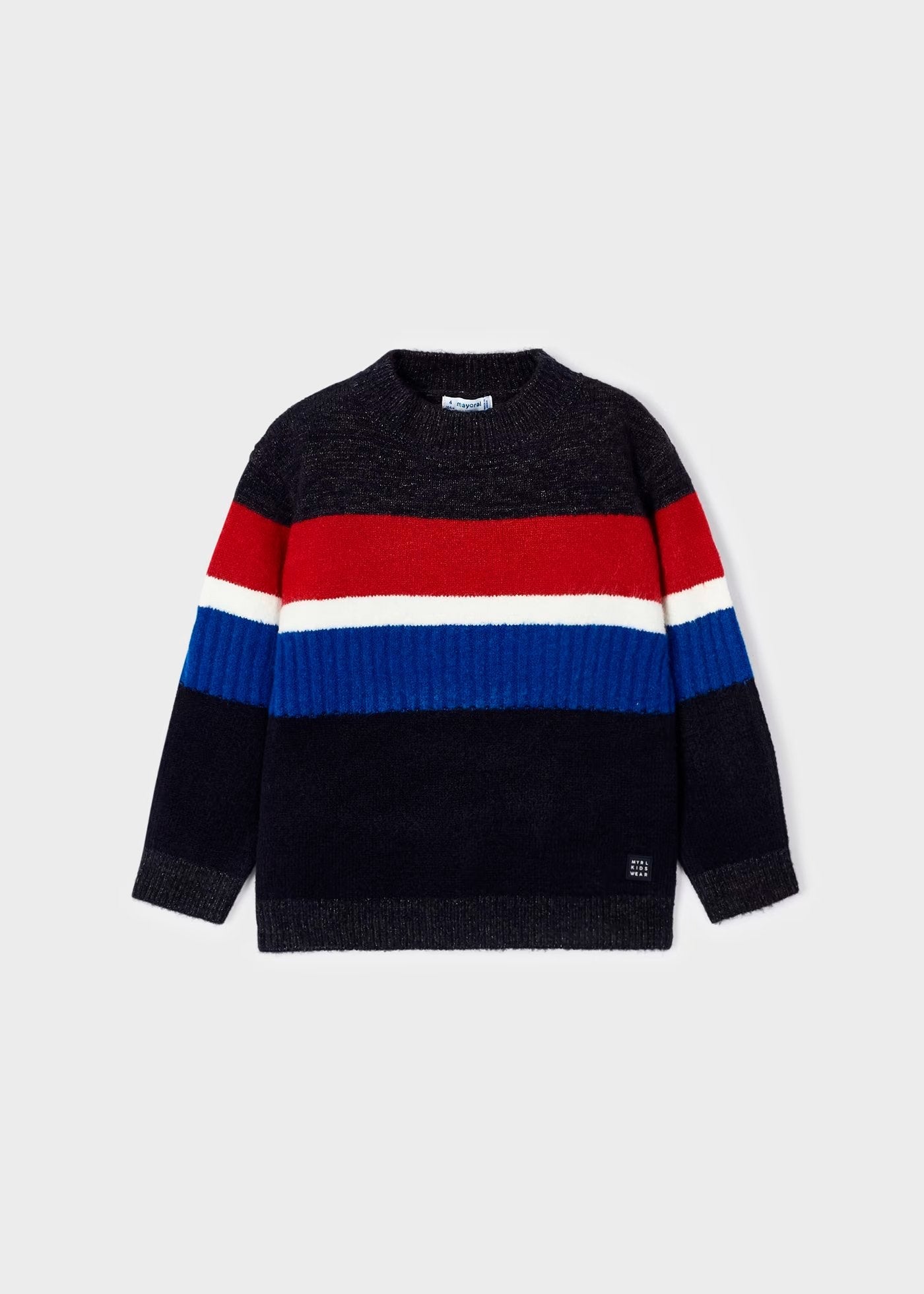 suéter básico azul con franjas colores blanco y rojo para niño, mayoral