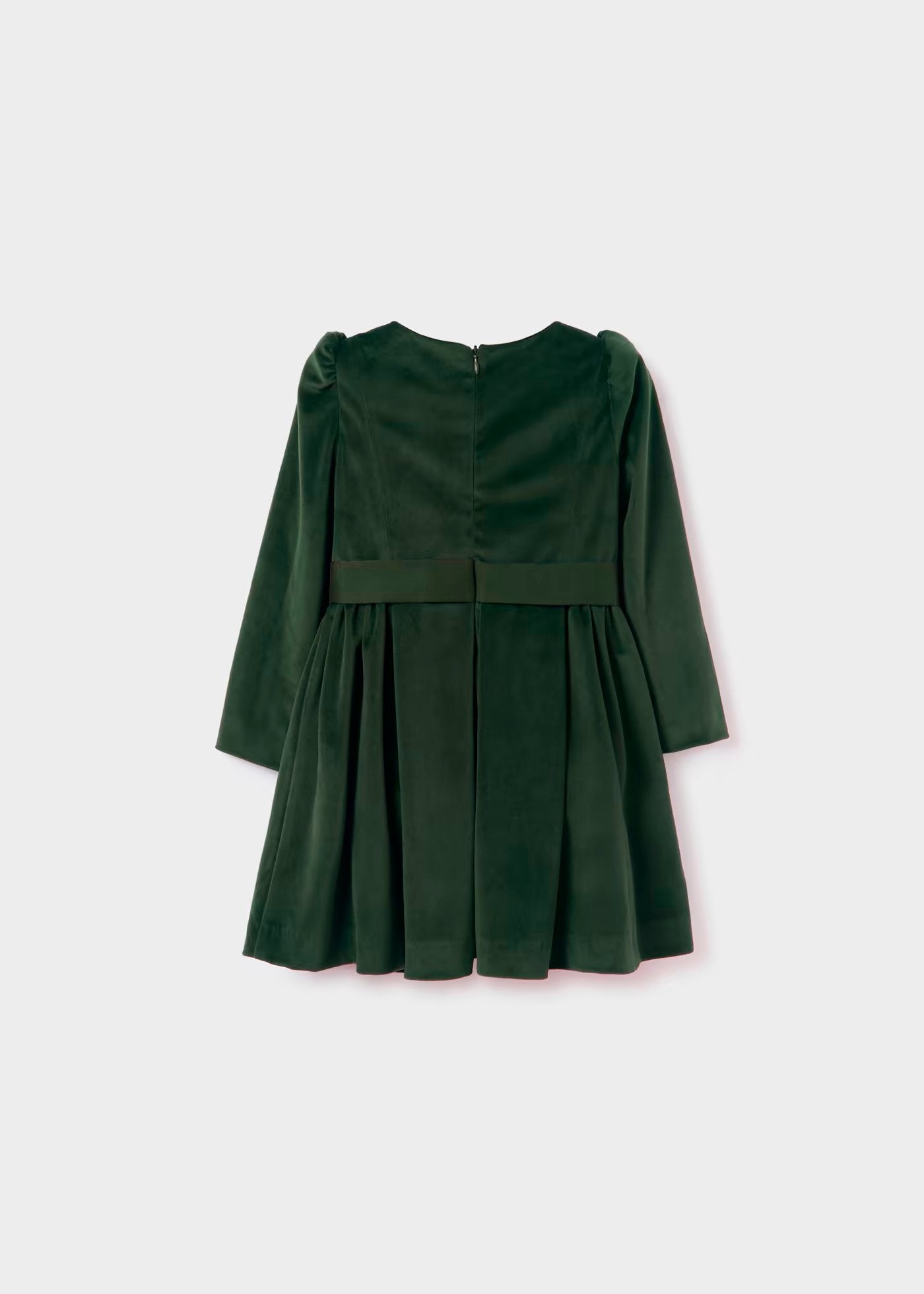 vestido terciopelo verde 2 rosas en la cintura