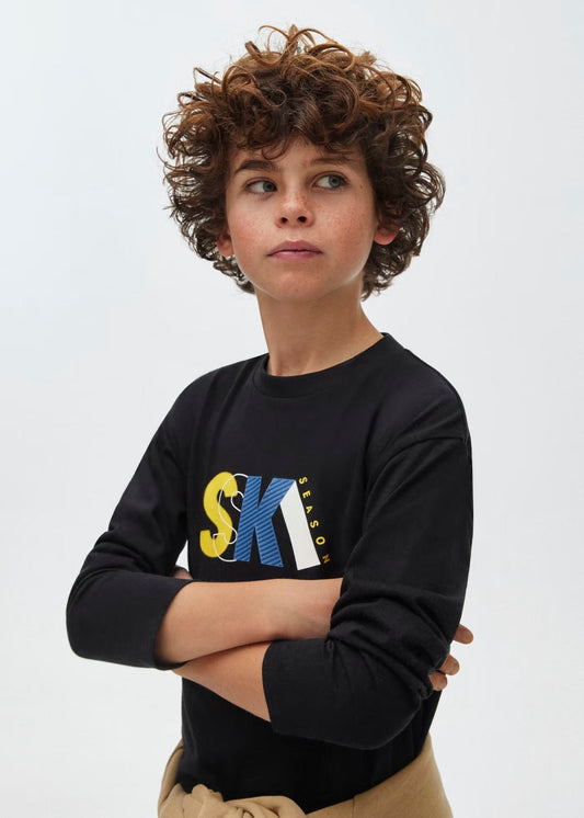 camiseta manga larga, color negro print sky, mayoral