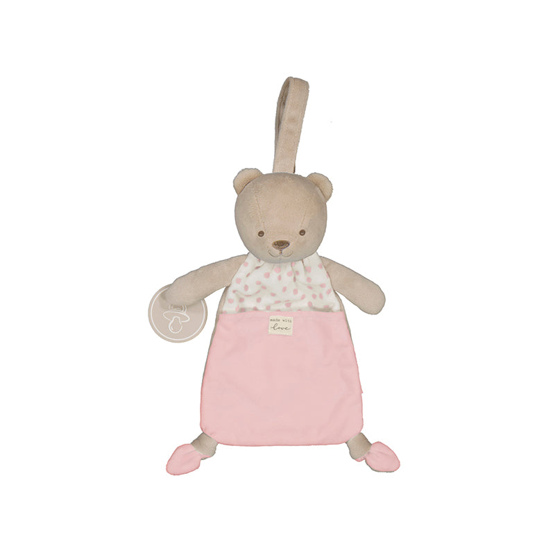 Peluche con portachupón tonos rosas, bebé