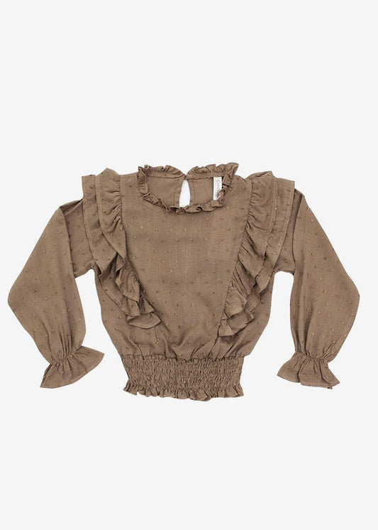 blusa manga larga con lunares café