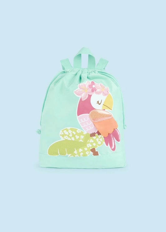 mochila agata aqua tucan con flores, mayoral