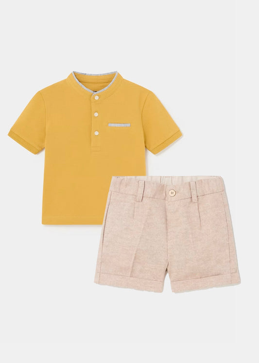 set bebe, bermuda vestir coco y camiseta ocre