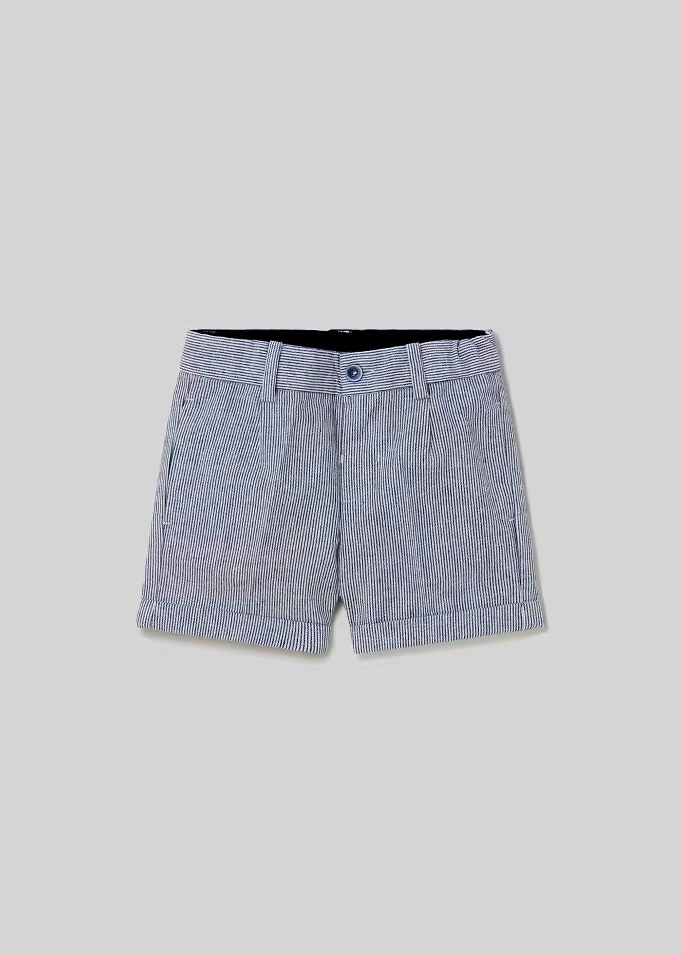 set bebe, bermuda vestir rallas marino, camisa cuello mao