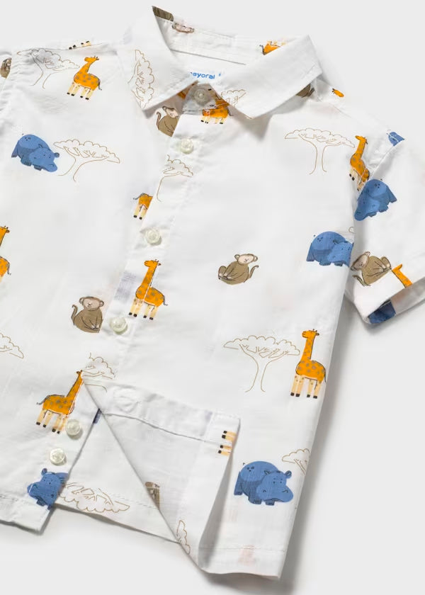 Camisa estampada, manga corta, dibujos animales de la selva, bebé