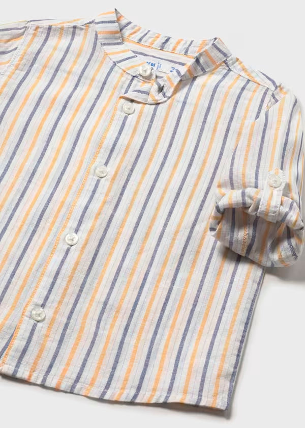 Camisa de manga larga con lino y cuello mao bebé