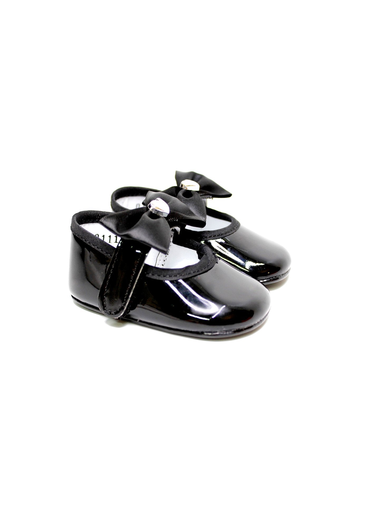 balerina charol color negro con moño de liston para recien nacida