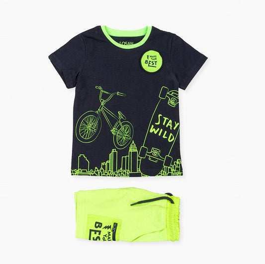 conjunto camiseta marino y short algodón jareta