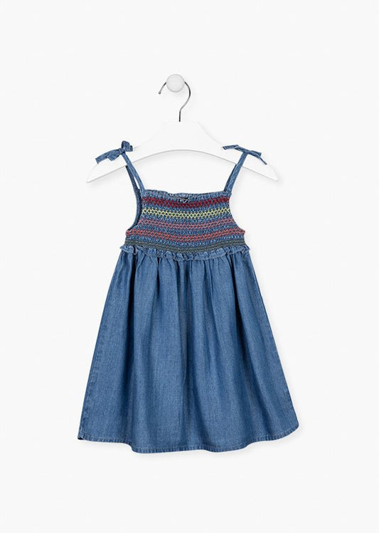 vestido tipo denim, smoke y tirantes ajustables