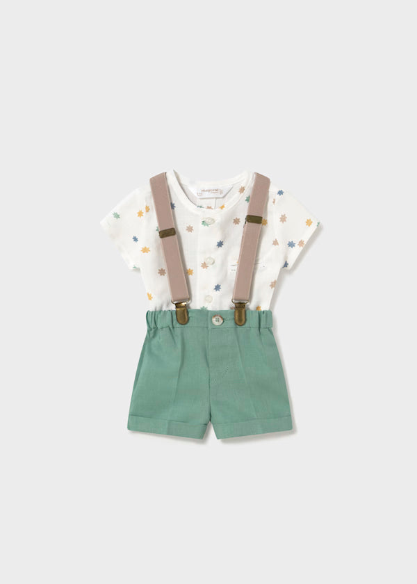 Conjunto short tirantes, brocoli y camisa cuello. recién nacido