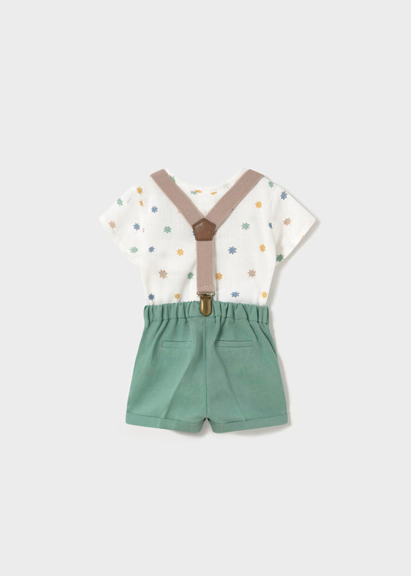Conjunto short tirantes, brocoli y camisa cuello. recién nacido