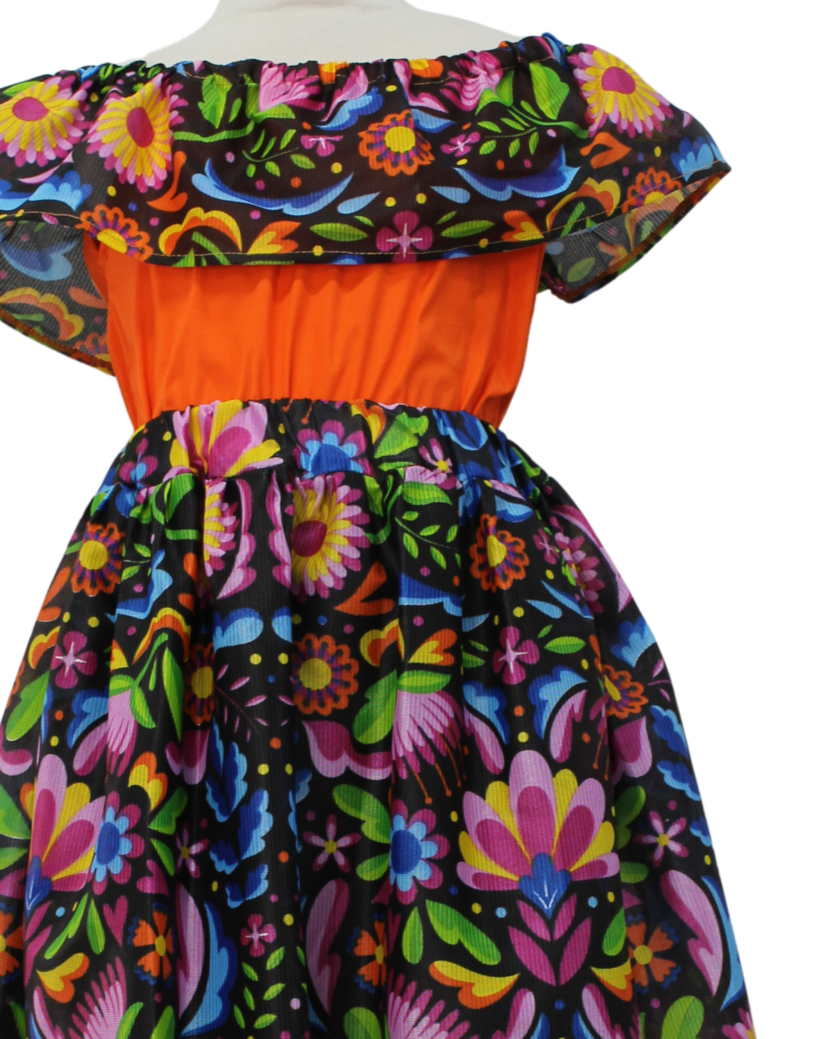 SET FALDA ADELITA FLORES BLUSA CAMPESINA NARANJA OLAN FLORES