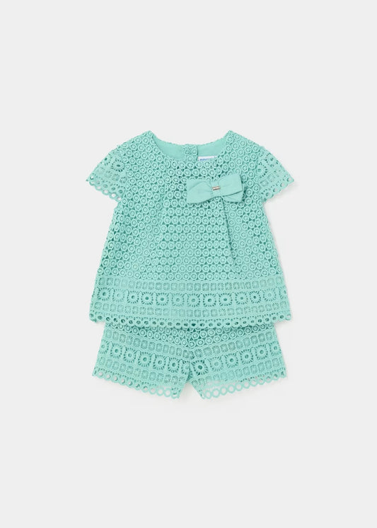 conjunto 2 piezas guipur color agua