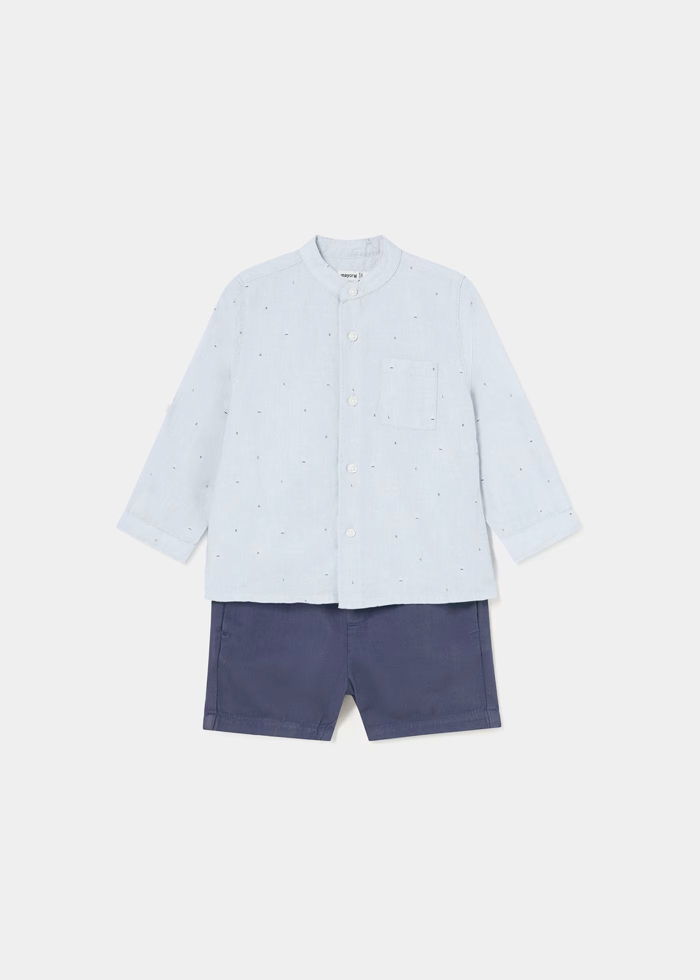 conjunto camisa cielo cuello mao, short tinta mayoral