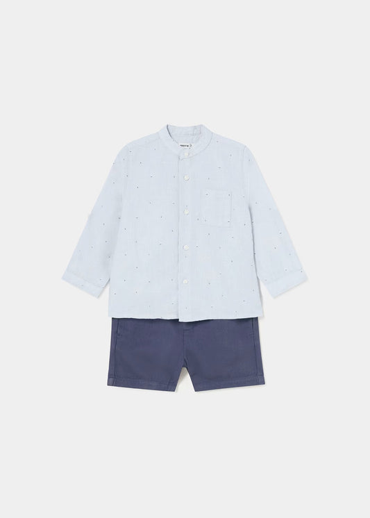 conjunto camisa cielo cuello mao, short tinta mayoral