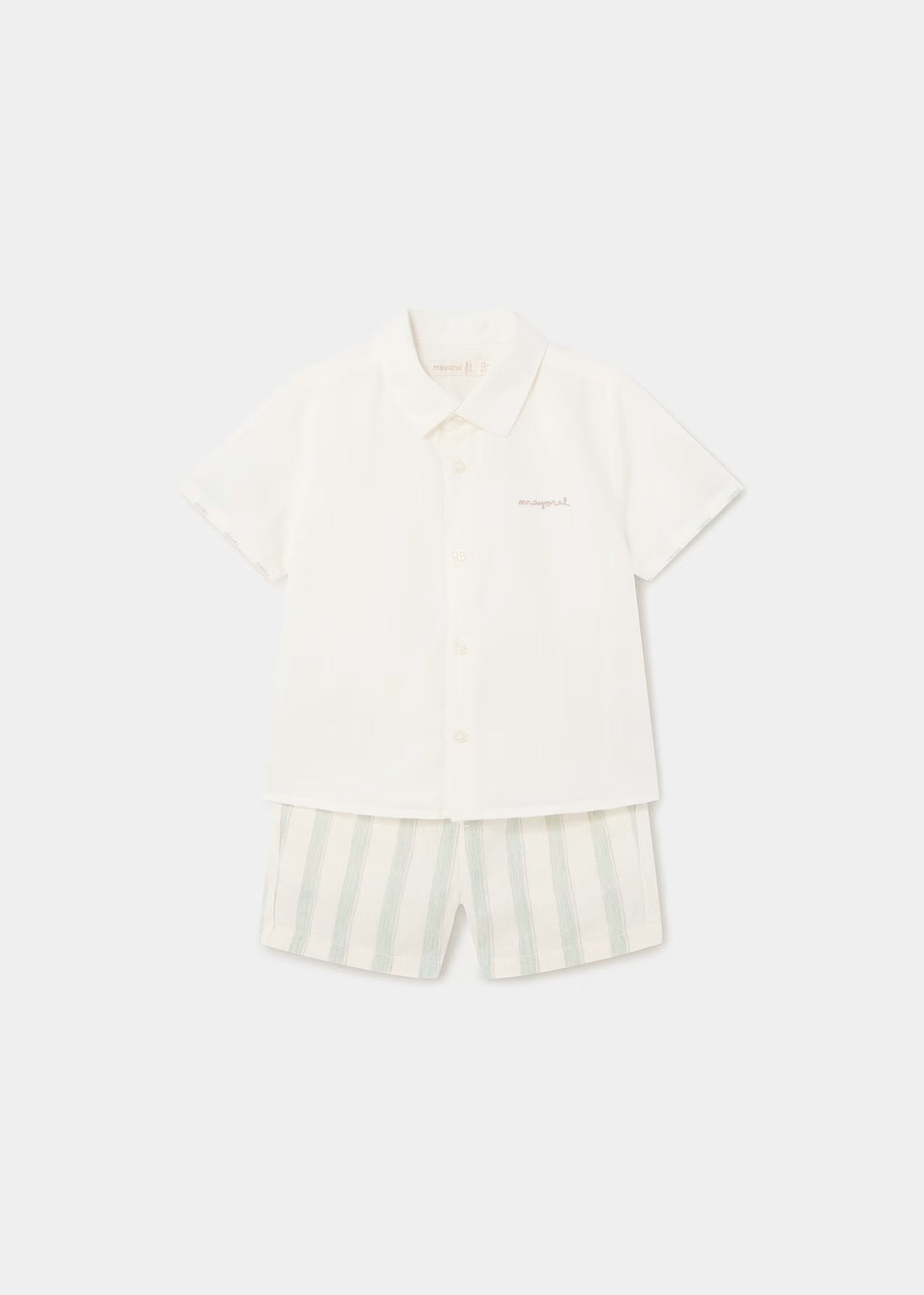 conjunto eucalipto camisa crudo short rayas verde, mayoral