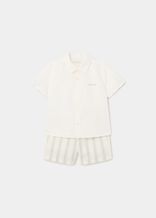 conjunto eucalipto camisa crudo short rayas verde, mayoral