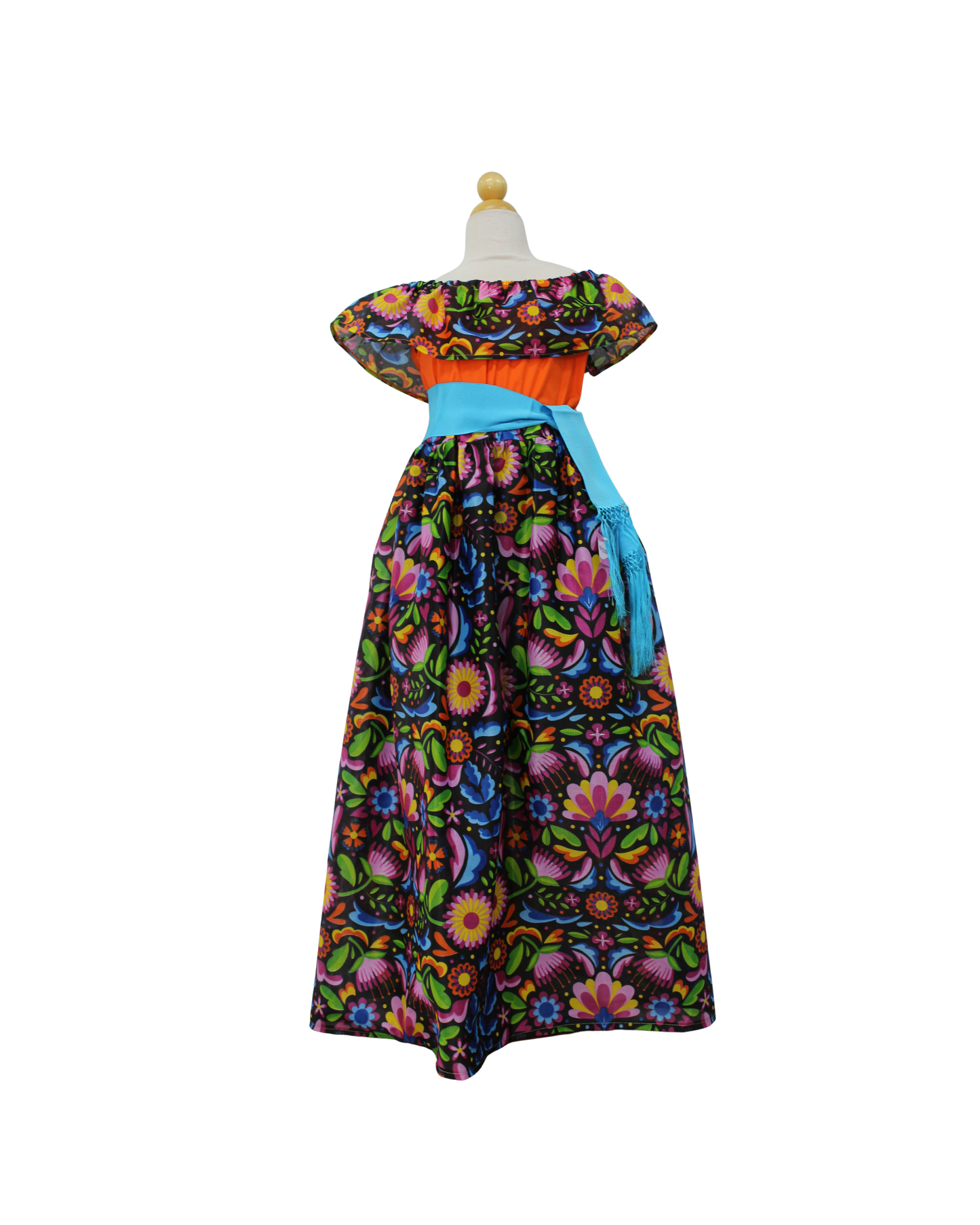 SET FALDA ADELITA FLORES BLUSA CAMPESINA NARANJA OLAN FLORES