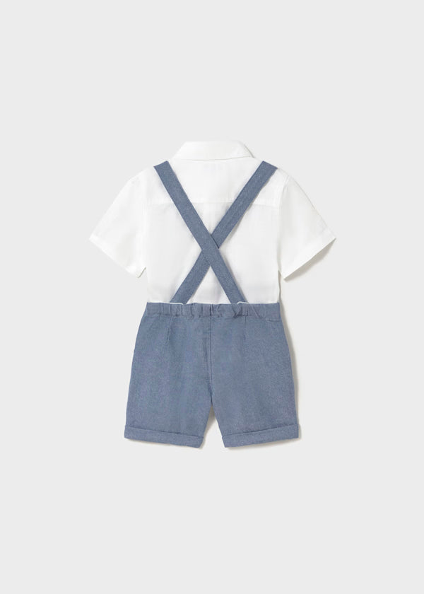 Conjunto bermuda azul marino y camisa con corbatín bebé