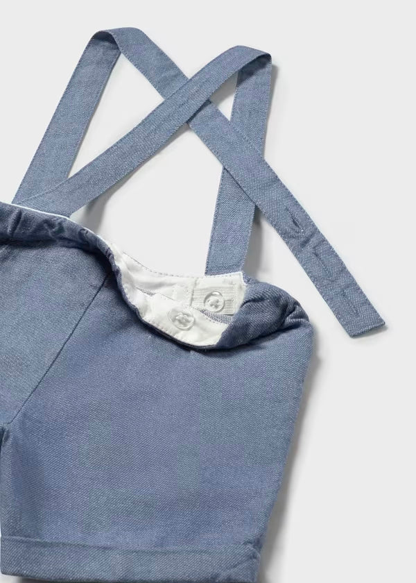 Conjunto bermuda azul marino y camisa con corbatín bebé