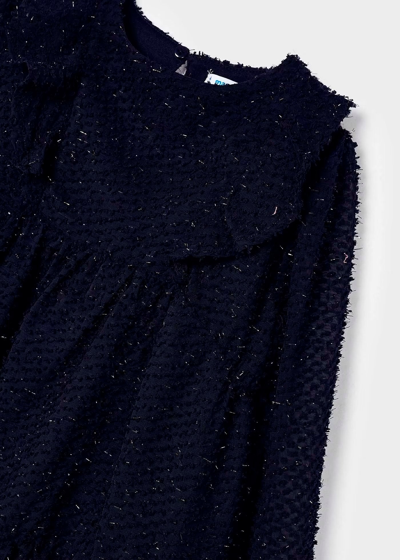 vestido marino fantasia, destellos oro plumeti