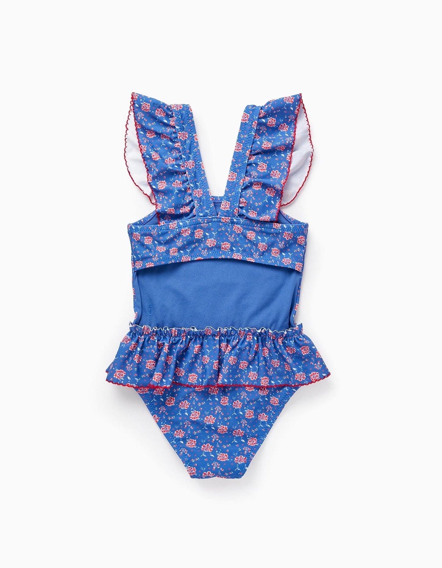 traje de baño una pieza color azul, espalda descubierta