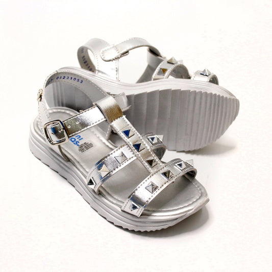 huarache franjas plata con estoperoles triangulo