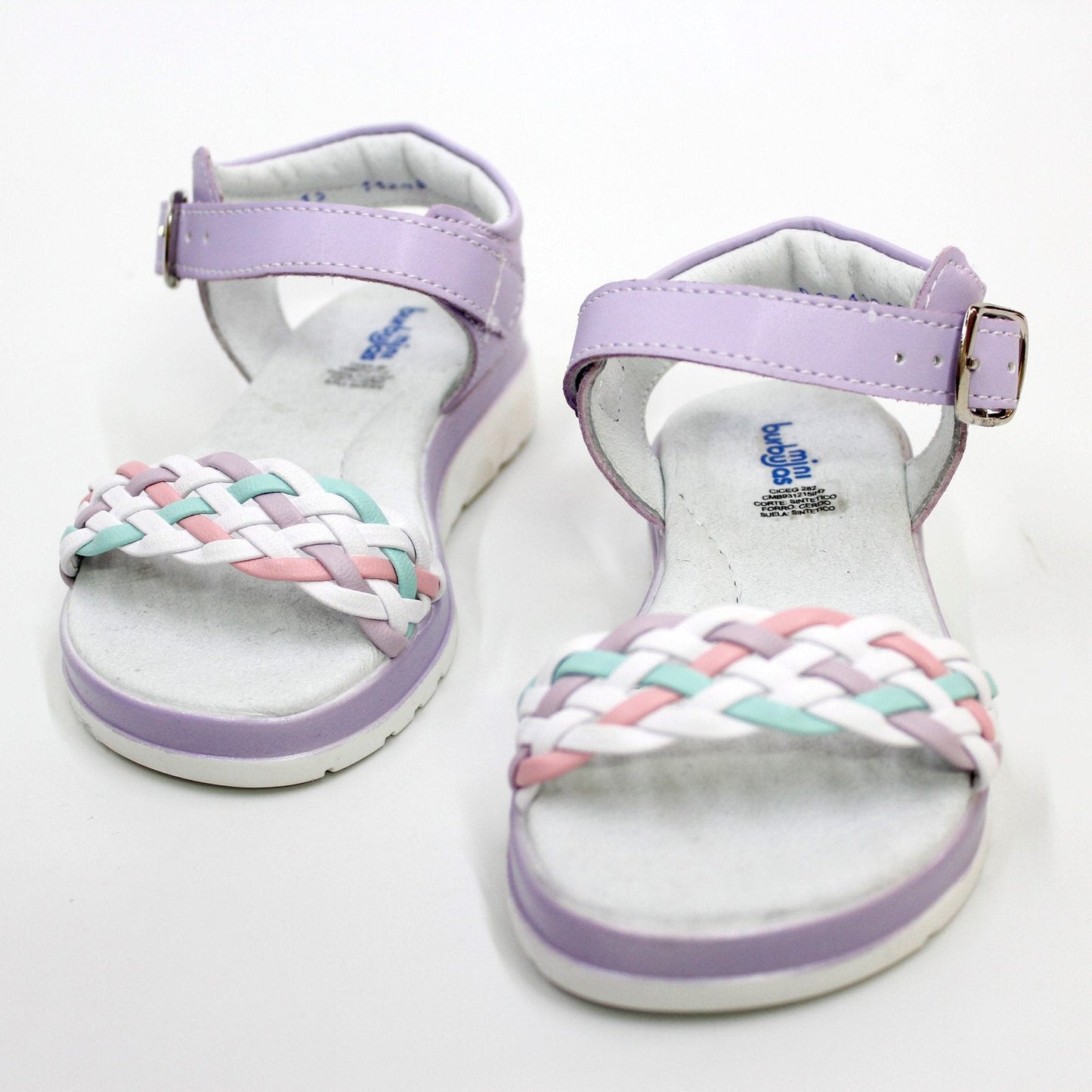 huarache tonos pastel, color lila, cierre con hebilla