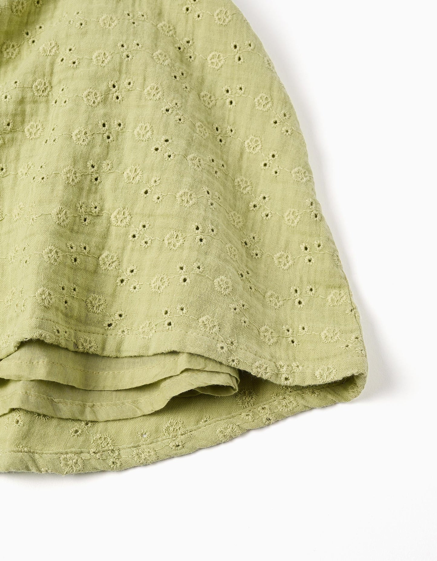 Vestido de algodón con bordado inglés para bebé niña, verde claro