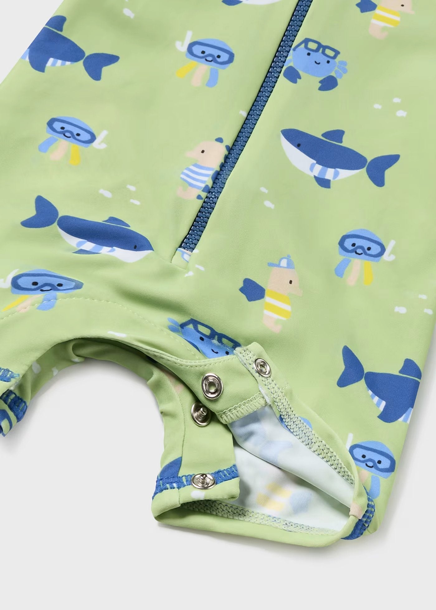 traje de baño, color verde,  set con gorro, para bebe