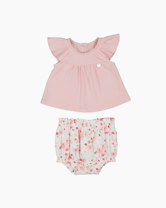 Conjunto  blusa rosa cubrepañal flores