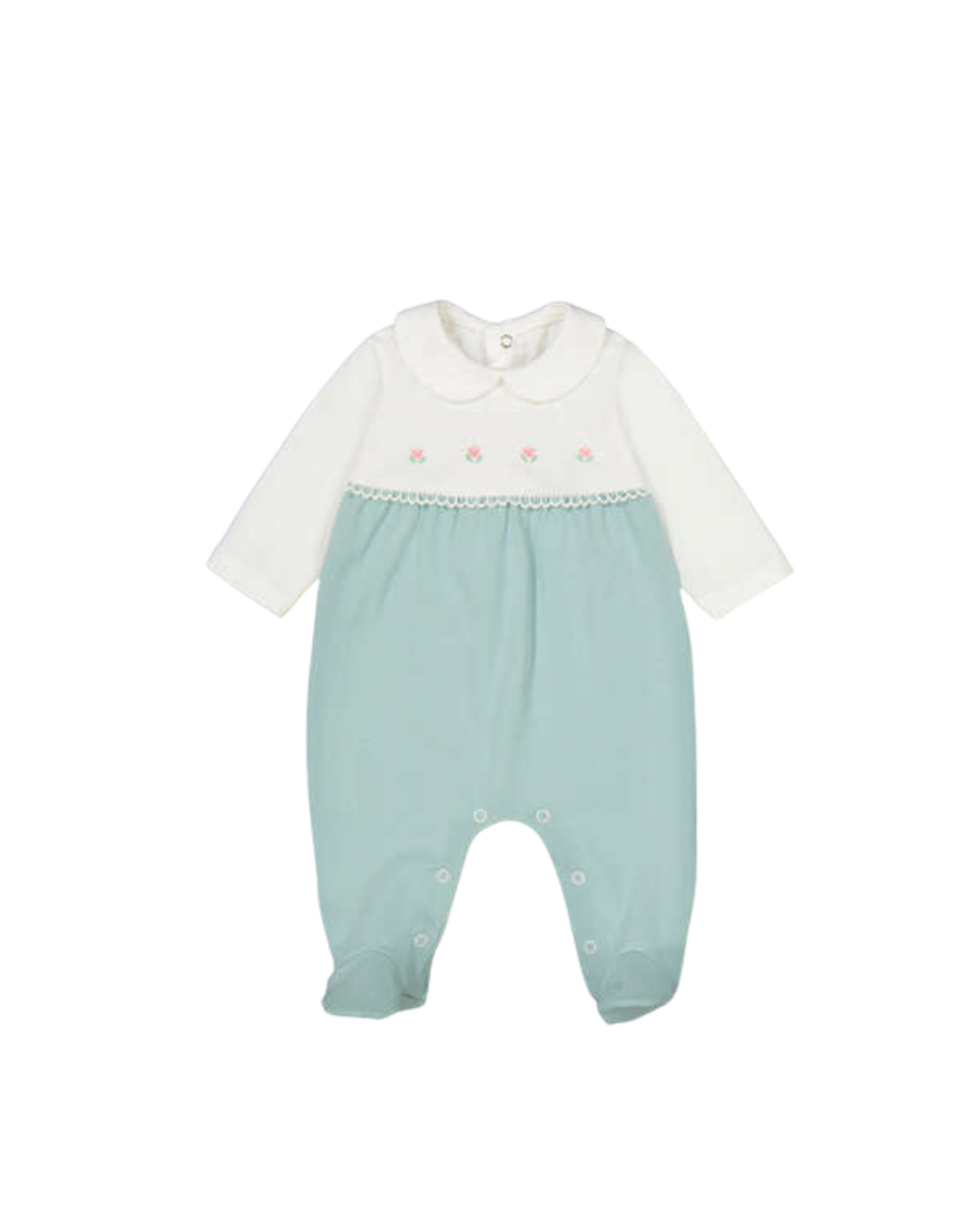 Pelele algodon color blanco y aqua, bebe niña