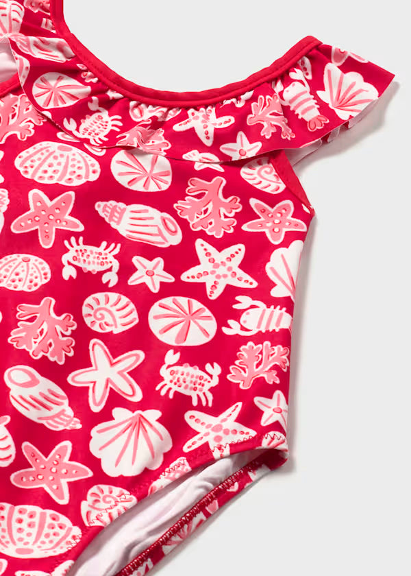 Bañador estampado rojo con volante cuello