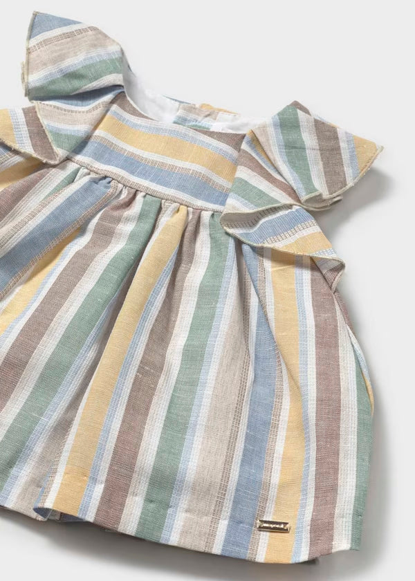 Vestido con cubrepañal rayas lino