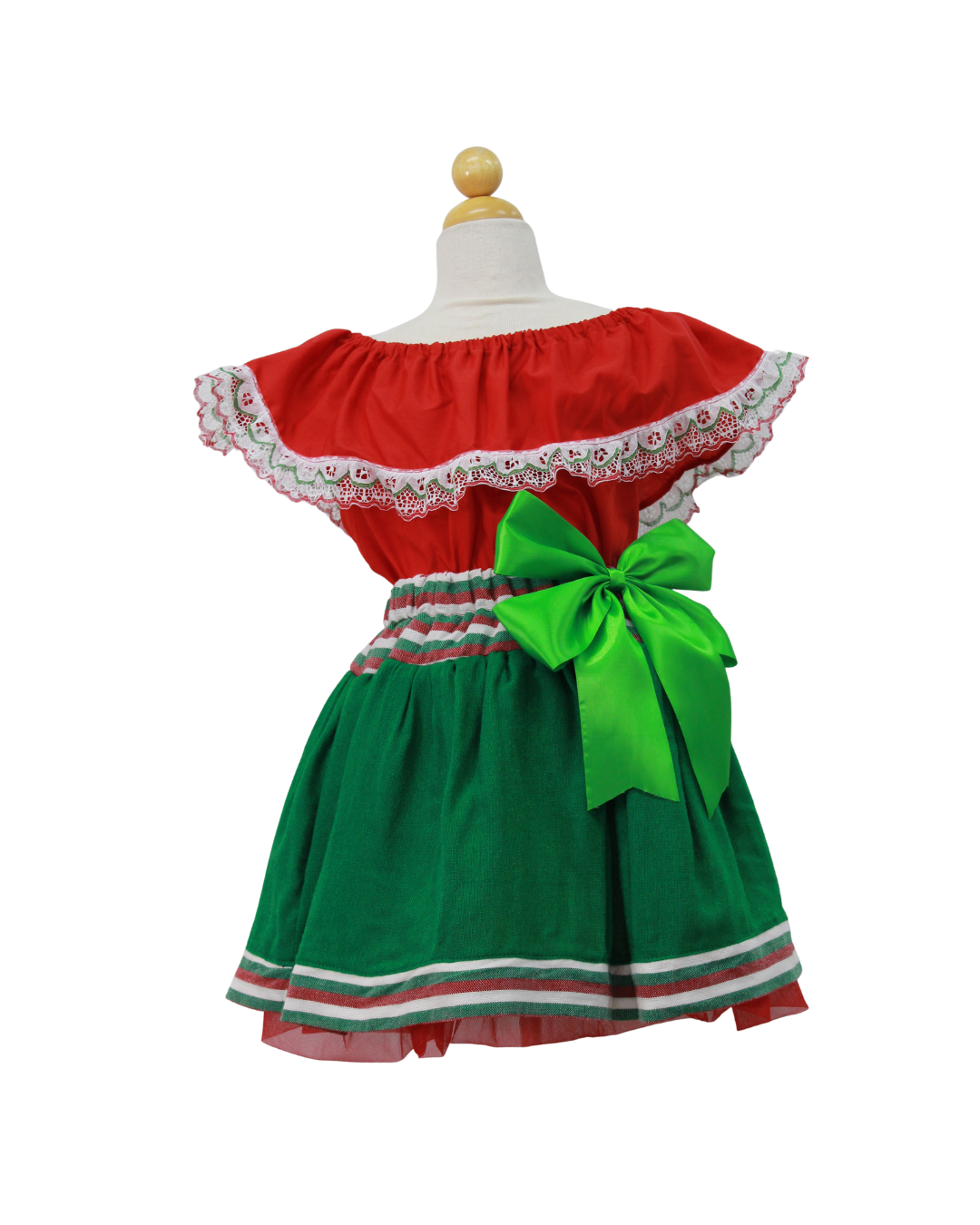 SET PATRIO TUTU CON BLUSA CAMPESINA ROJA ENCAJE TRICOLOR, FALDA VERDE