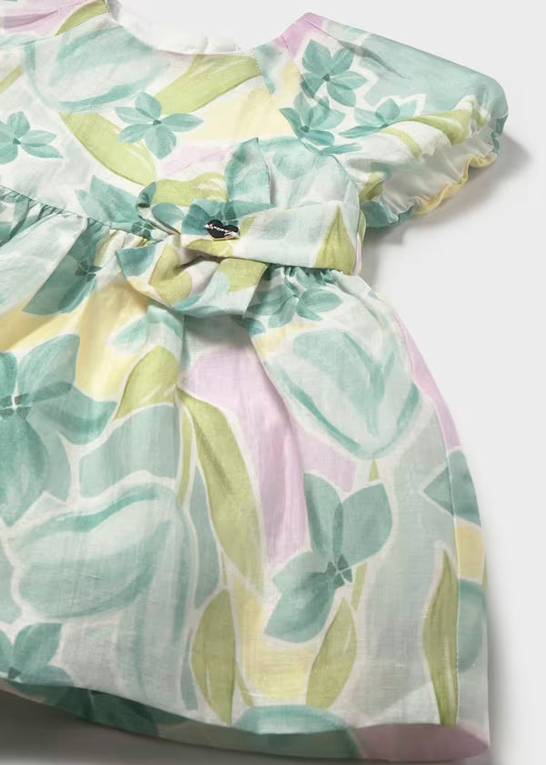 Vestido de ceremonia estampado flores verde lago