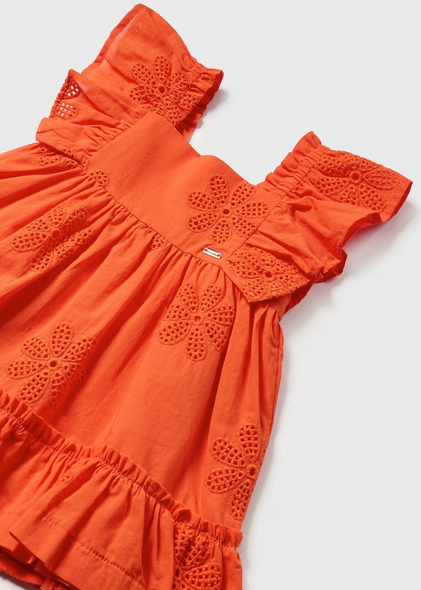 vestido bordado mangas volante rojo clementina
