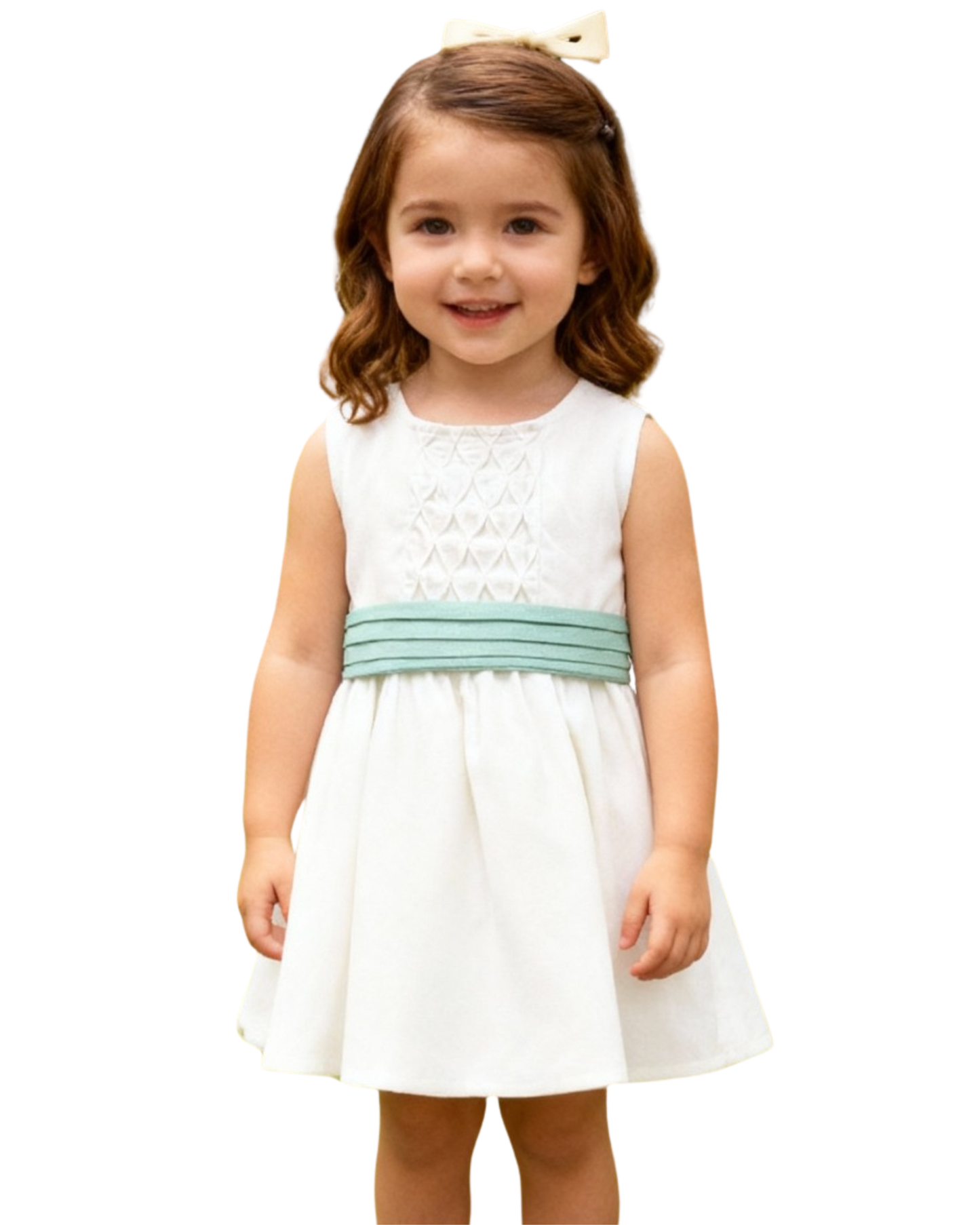 Vestido Ivory lazo menta de lino