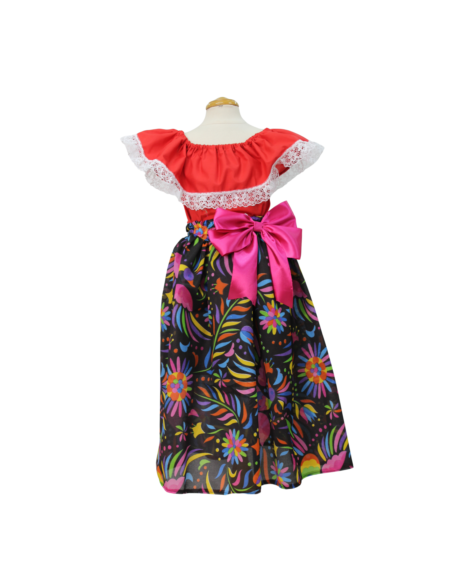 SET FALDA ADELITA FLORES BLUSA CAMPESINA ROJA ENCAJE BLANCO