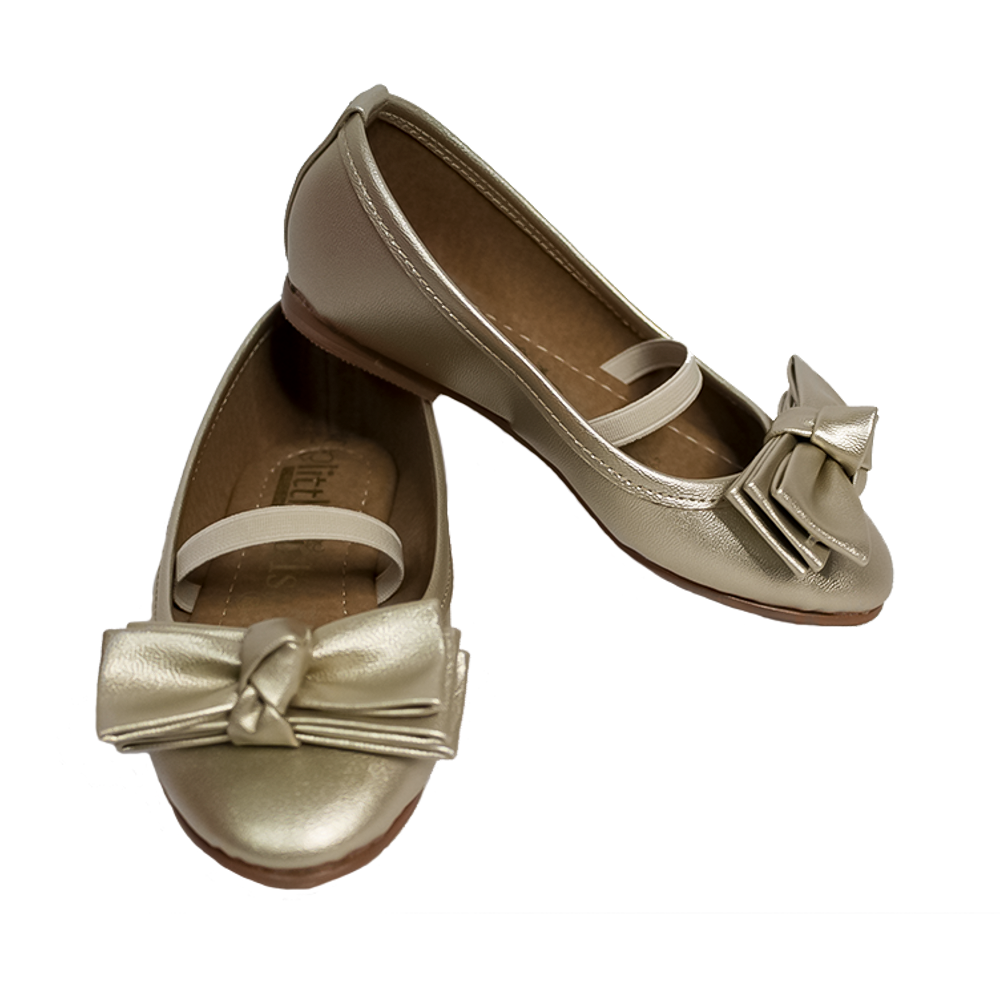 zapato color dorado con moño doble