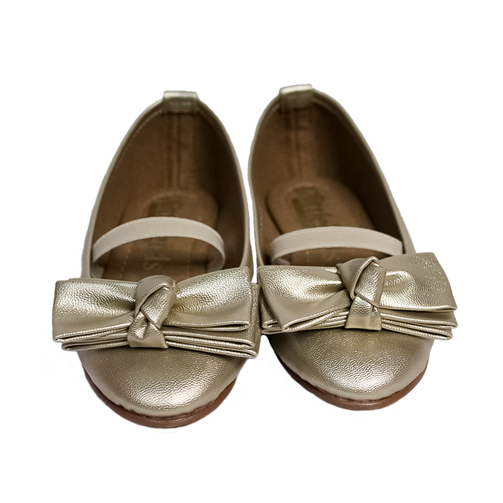 zapato color dorado con moño doble
